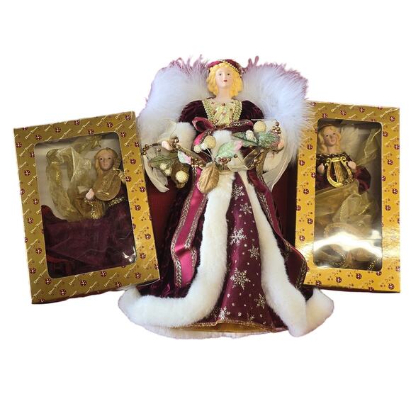 Dillard's Trimmings 16 Porcelain Angel Tree Topper Centerpiece & Angel Ornaments - Picture 1 of 12